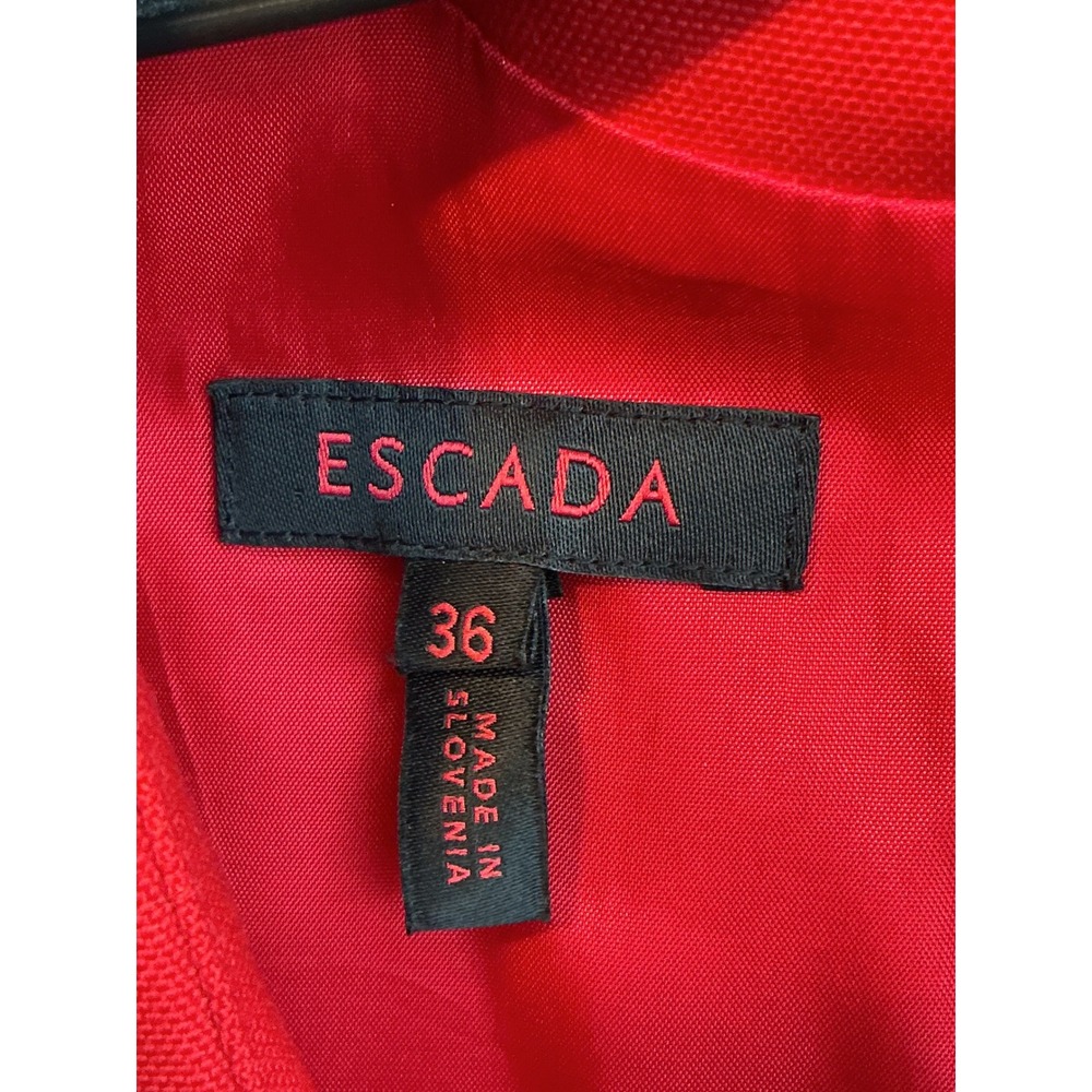 Escada V-Neck Sheath Dress Womens Sz 6/38 Red Short Sleeve Pleated Structure - Picture 9 of 9